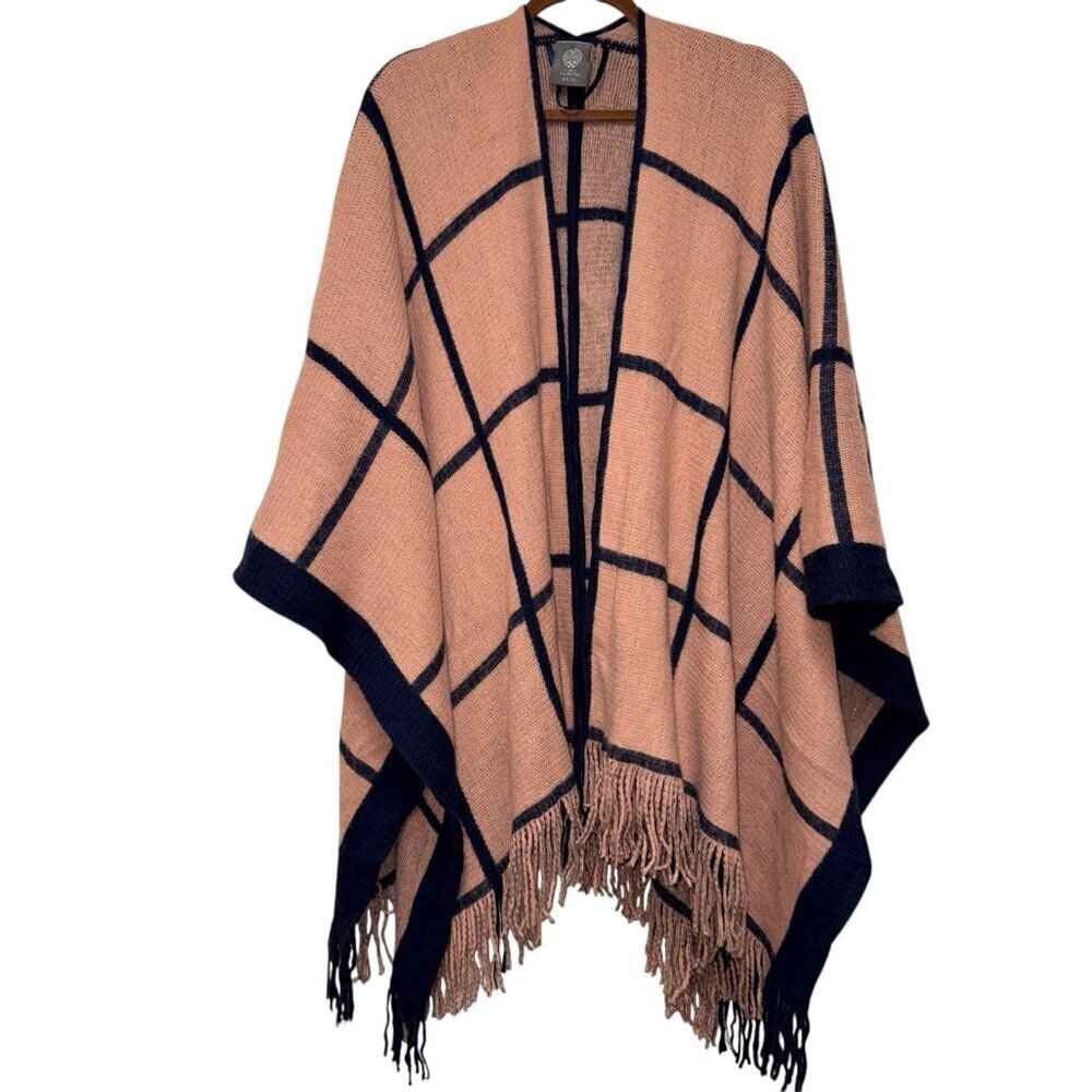 Vince Camuto Poncho Womens One Size Blush Pink Fringe Knit Ruana Wrap Cape Shawl